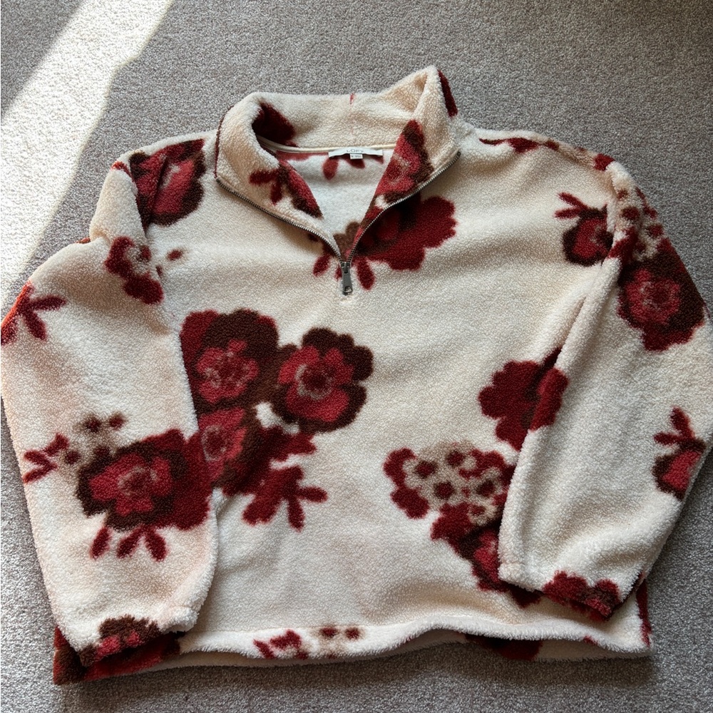 LOFT Cream and Red Cowl Neck Sweater with Floral Design